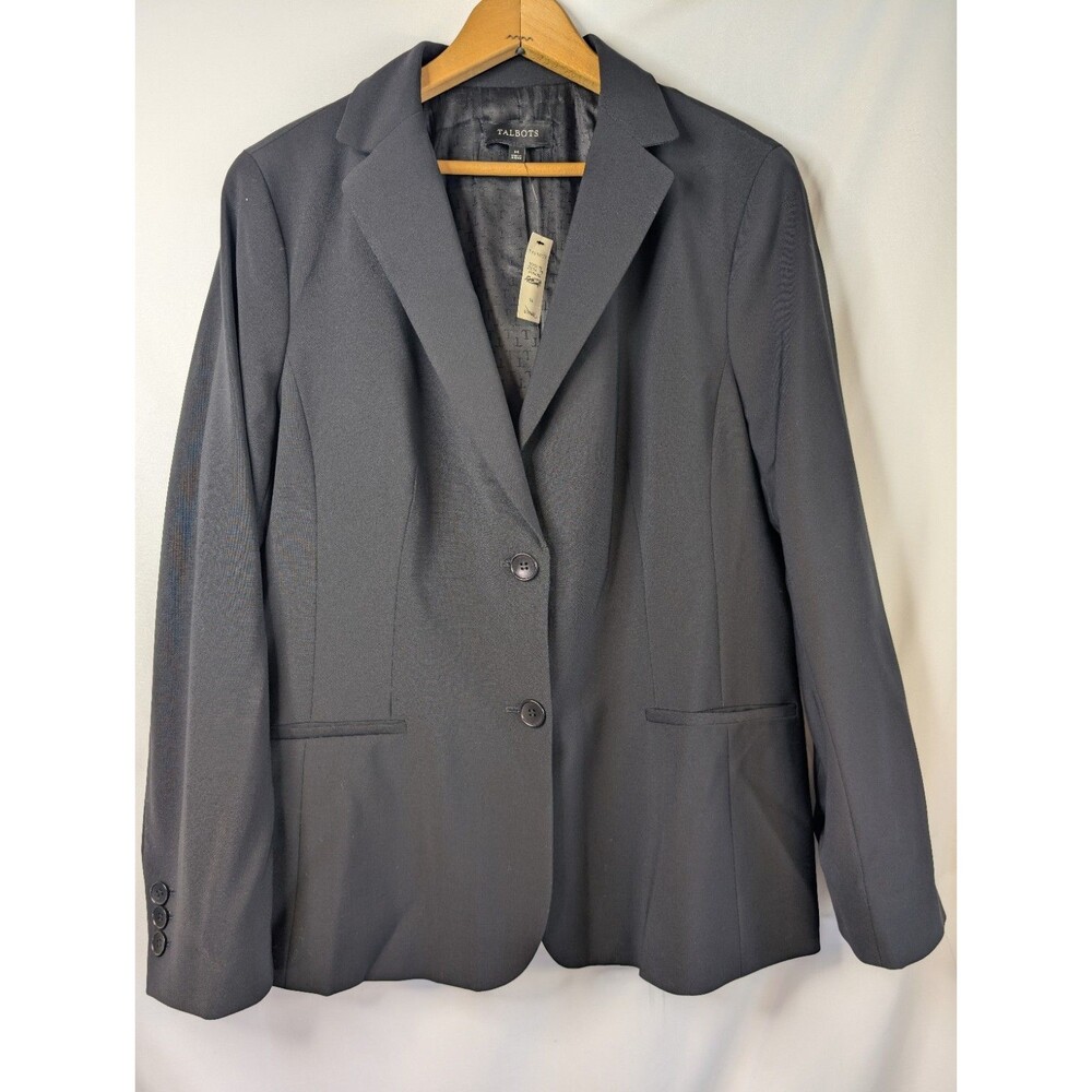 Talbots Womens Wool Two-Button Solid Career Blazer Jacket Size 10 Black FA NWT